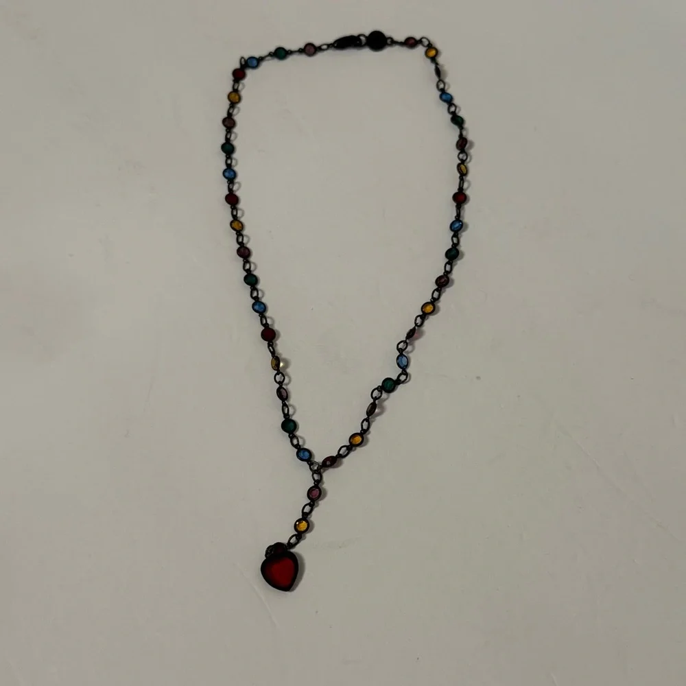 NECKLACE Y OXIDIZED BRONZE COLOR CHAIN WITH MULTI COLOR AUSTRIAN CRYSTALS USA